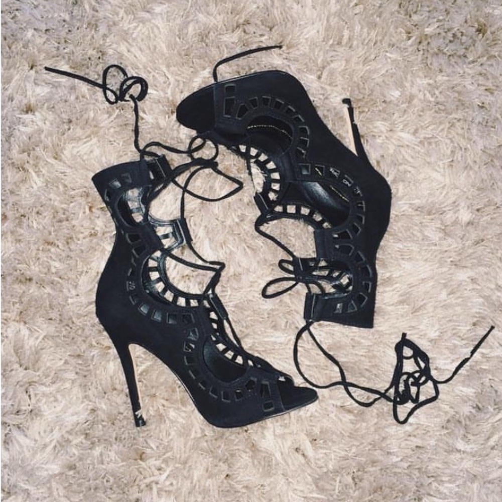 Black Suede Laced Up Heels